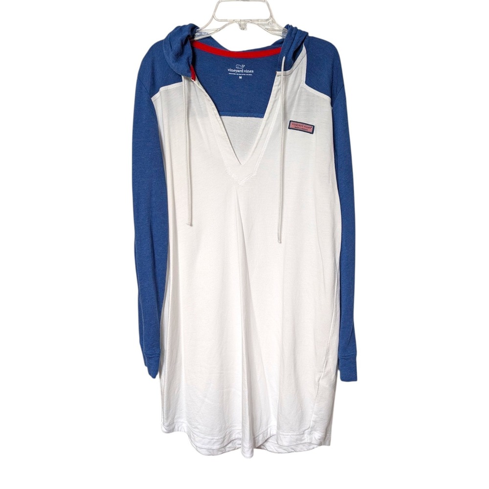 Vineyard Vines Swim Coverup Hoodie Dress Blue White Pima Cotton Size Medium